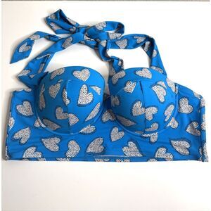 Torrid Size 3 3X Bikini Top Blue White Black Hearts Underwire Molded Cup Swim